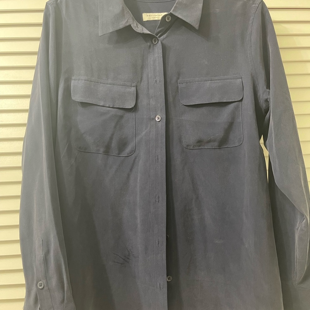 Navy Equipment Silk Button-Up Shirt